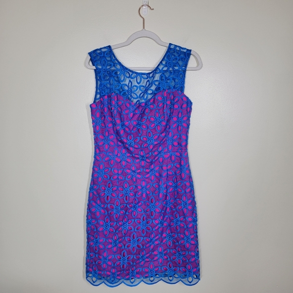 Lilly Pulitzer Selna Royce Blue Daisuly Floral Eyelet Dress Size 8 - Picture 3 of 7